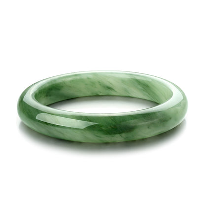 Natural Tianshan Green Bangle, Icy Translucent Floating Green Round Bangle, Wide Band Jade Bracelet with Certificate, Gift for Mom