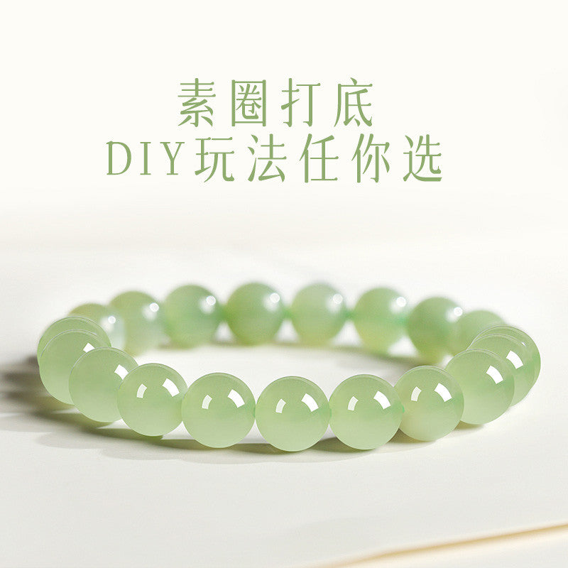 Unisex Light Cyan & Clear Water Green Hetian Jade Round Bead Bracelet