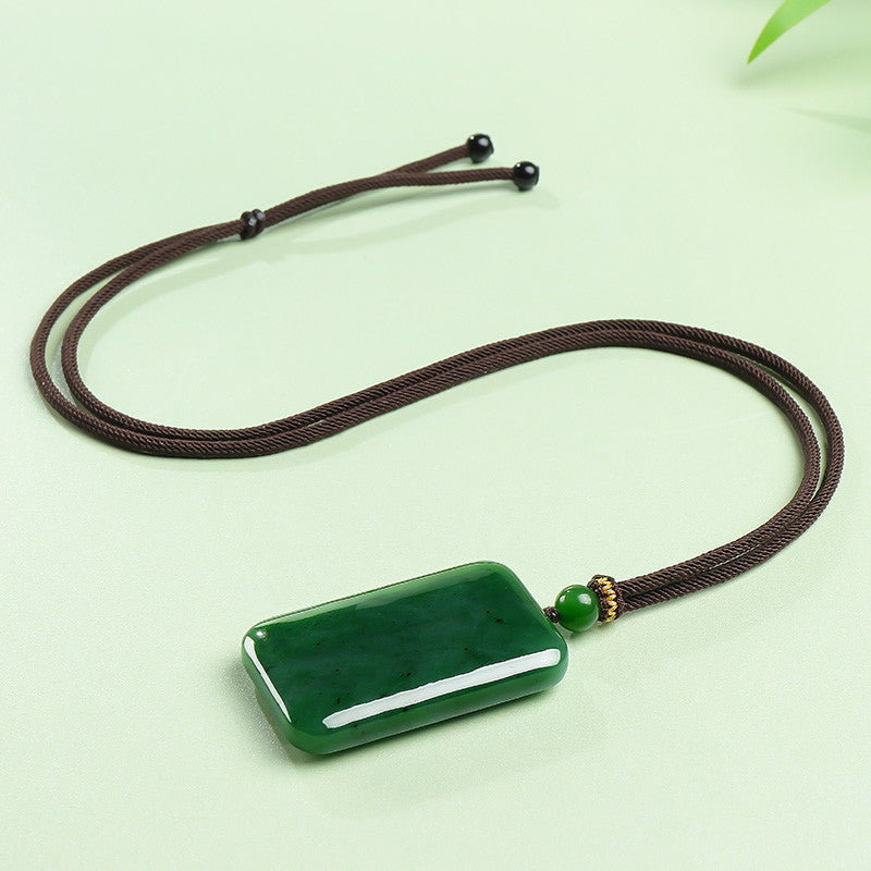Unisex Spinach Green Hetian Jasper Plain Pendant, Festival Gift