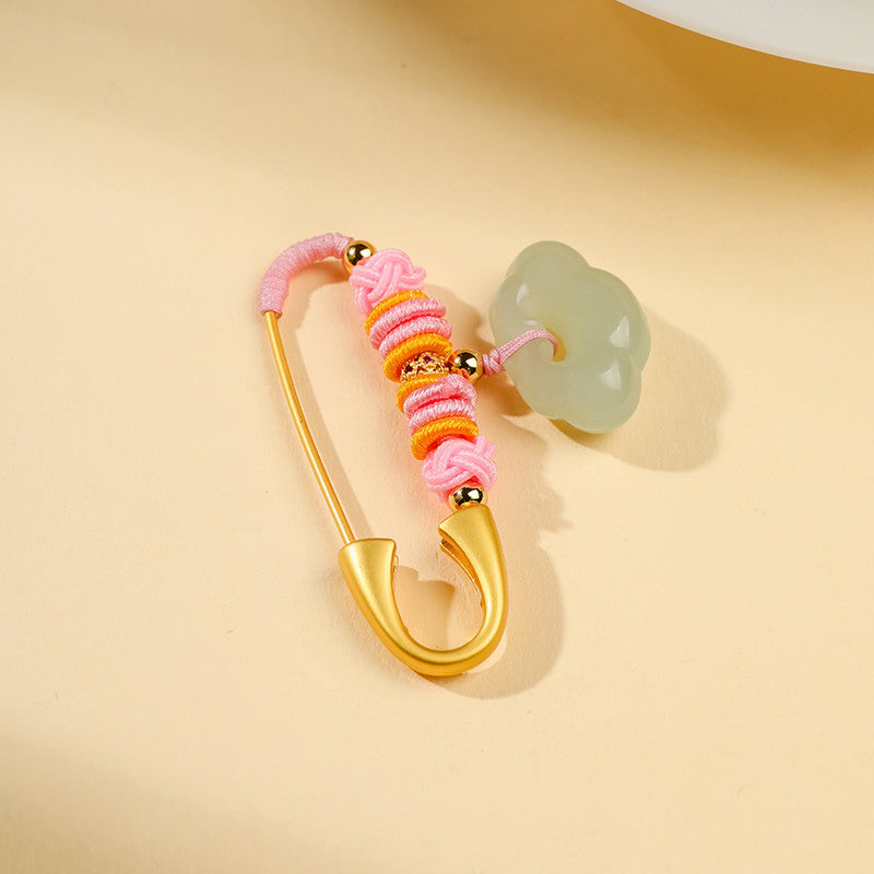 Pale Cyan Hetian Jade Safety Pin Pendant, Ornament for Baby, Infant & Pregnant Women