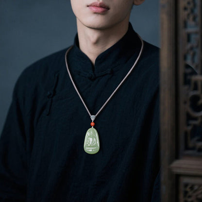 Plain Robe Guanyin Pale Cyan Hetian Jade Pendant for Men