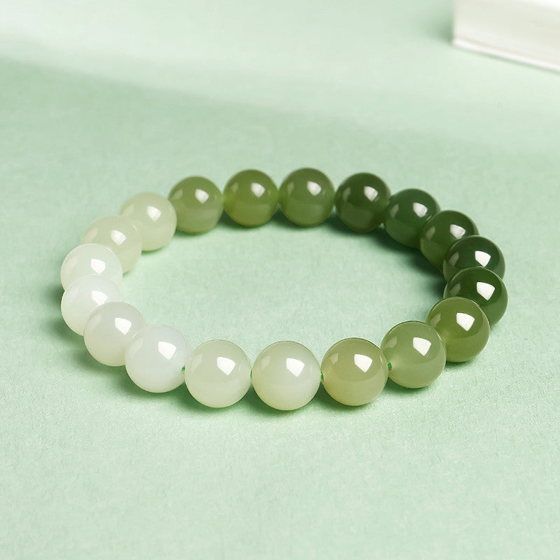 New Chinese Style Gradient Clear Water Hetian Jade Single Loop Bracelet, Holiday Gift for Elders