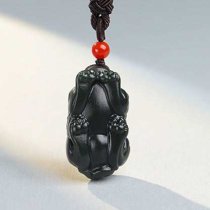 Tower Green Fine Material Hetian Jade Pixiu Pendant, Three-dimensional Divine Beast Cyan Jade Ornament with Certificate