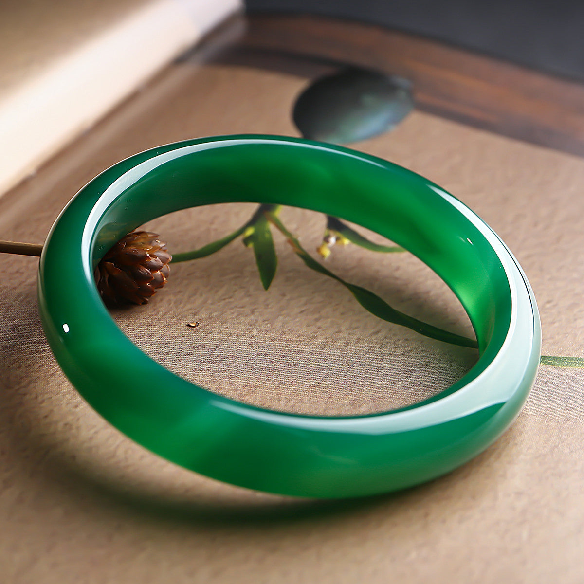 Icy Transparent Chalcedony Bangle, Distant Mountain Shade Women Jade Bracelet, Holiday Gift