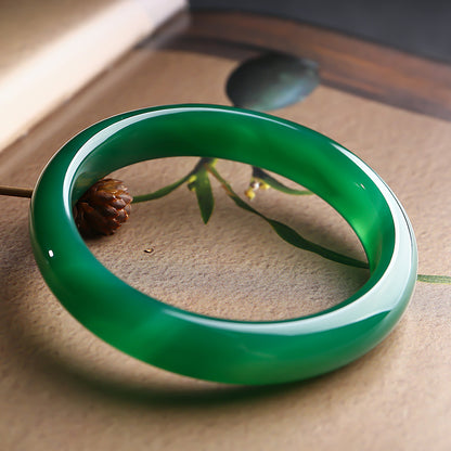 Icy Transparent Chalcedony Bangle, Distant Mountain Shade Women Jade Bracelet, Holiday Gift
