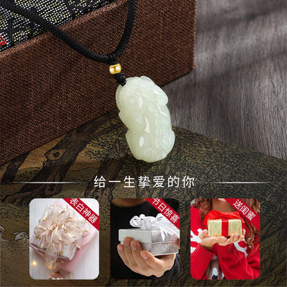 Hetian Jade Pixiu Pendant with Solid Gold, Lucky Bead Jade Necklace for Men & Women, Auspicious Amulet with Certificate, Collectible Premium Ornament