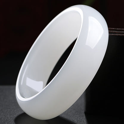 Heritage Grade Hetian Jade Bangle, Creamy White Wide Band Peace Bracelet