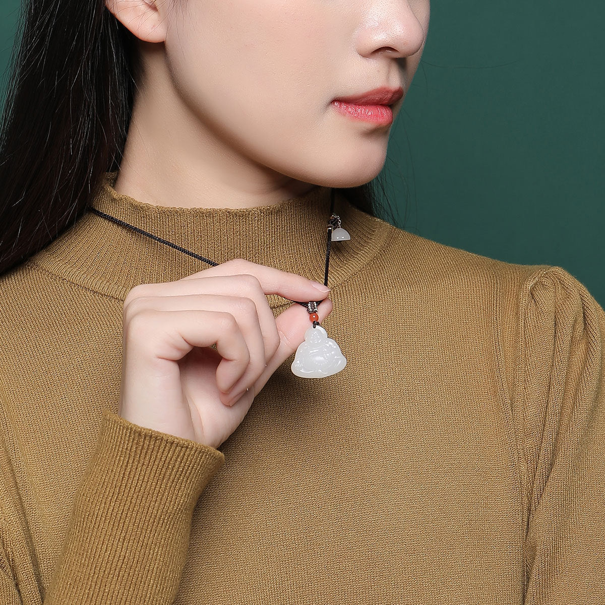 White Hetian Jade Buddha Pendant, Unisex Laughing Maitreya Buddha Jade Ornament