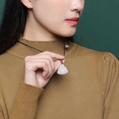 White Hetian Jade Buddha Pendant, Unisex Laughing Maitreya Buddha Jade Ornament