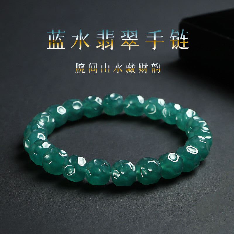Translucent Blue Water Jadeite Plain Bead Bracelet, Unisex Single-loop Jade Bangle