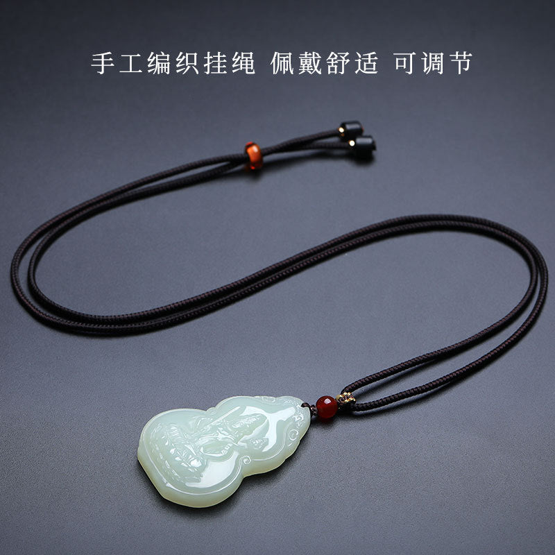 Hetian Jade Pendant, Gourd & Zodiac Patron Buddha Guanyin Charms, Unisex Jade Hanging Ornament