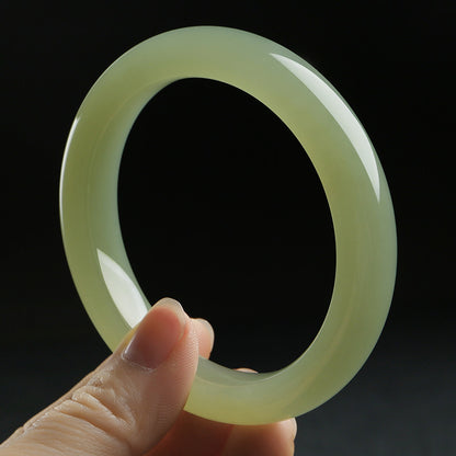 Collectible Hetian Jade Bracelet, Ice-Base Clear Water Material, Pale Cyan Jade Bangle, Peace Bangle, Gift for Mom & Girlfriend