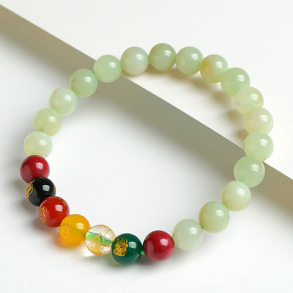 Five-way God of Wealth Pixiu Hetian Jade Bracelet, Unisex Auspicious Beast Beaded Bracelet