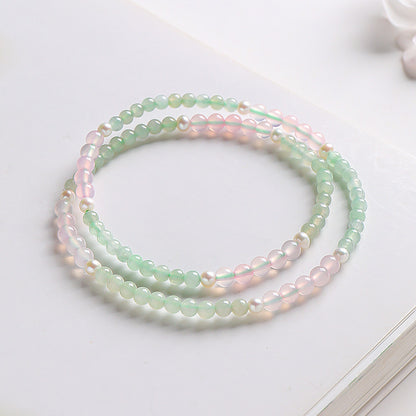 DIY Mini Bead Jadeite Bracelet, Women's Double-loop Bracelet with Pink Chalcedony, Fresh & Versatile