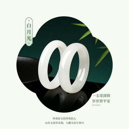 Ancient Style Wide Band Pale Cyan Hetian Jade Bangle, Qinghai Material Bluish White Jade Bracelet, Fashion Ornament with Certificate & Collectible Value