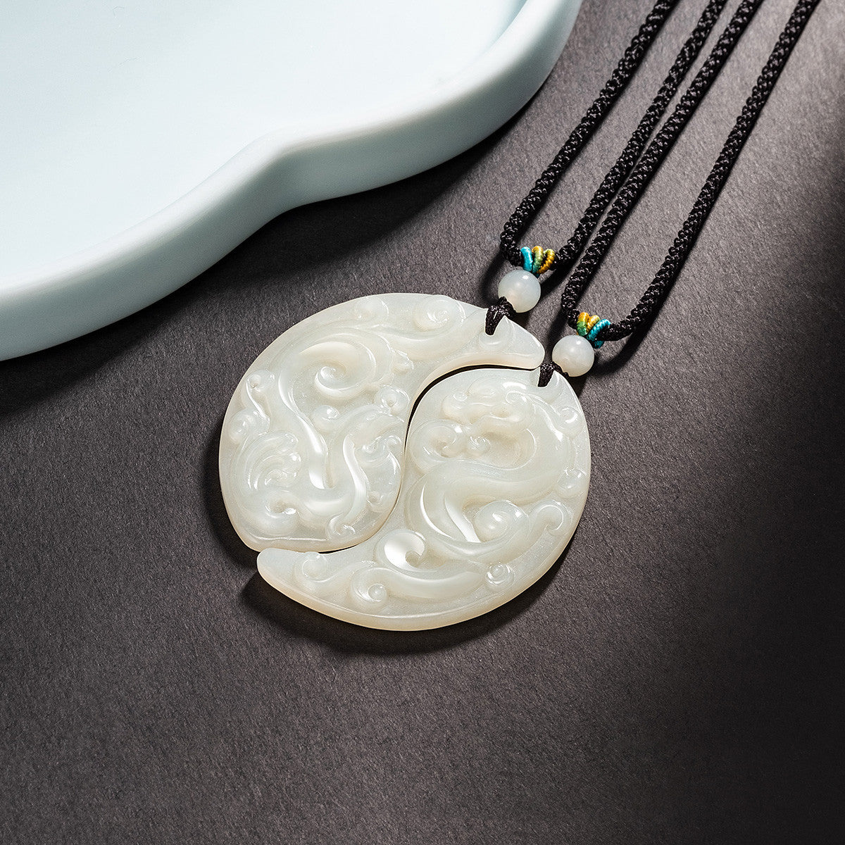 Hetian Jade Dragon & Phoenix Paired Pendants, Couple Jade Charms for Men & Women, With Certificate & Collectible Value