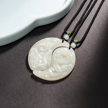 Hetian Jade Dragon & Phoenix Paired Pendants, Couple Jade Charms for Men & Women, With Certificate & Collectible Value