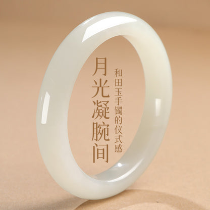 [Cost-Effective] Hetian Jade Smooth White Bangle, Peace Bangle, Festival Gift for Girlfriend & Mom