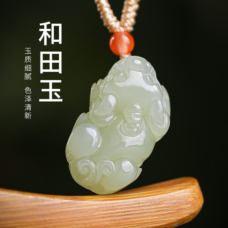 Light Green Hetian Jade Pixiu Pendant, Unisex Mythical Beast Jade Pendant for Men & Women