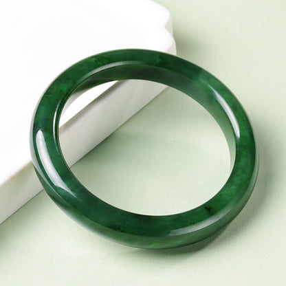 Women's Hetian Jasper Bangle, Spinach Green Peace Style Jade Bracelet