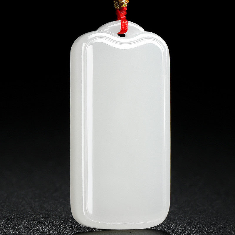 Unisex Hetian White Jade Pendant, Plain Peace Plaque Jade Charm