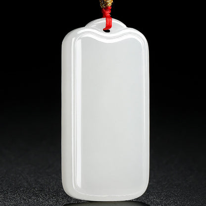Unisex Hetian White Jade Pendant, Plain Peace Plaque Jade Charm