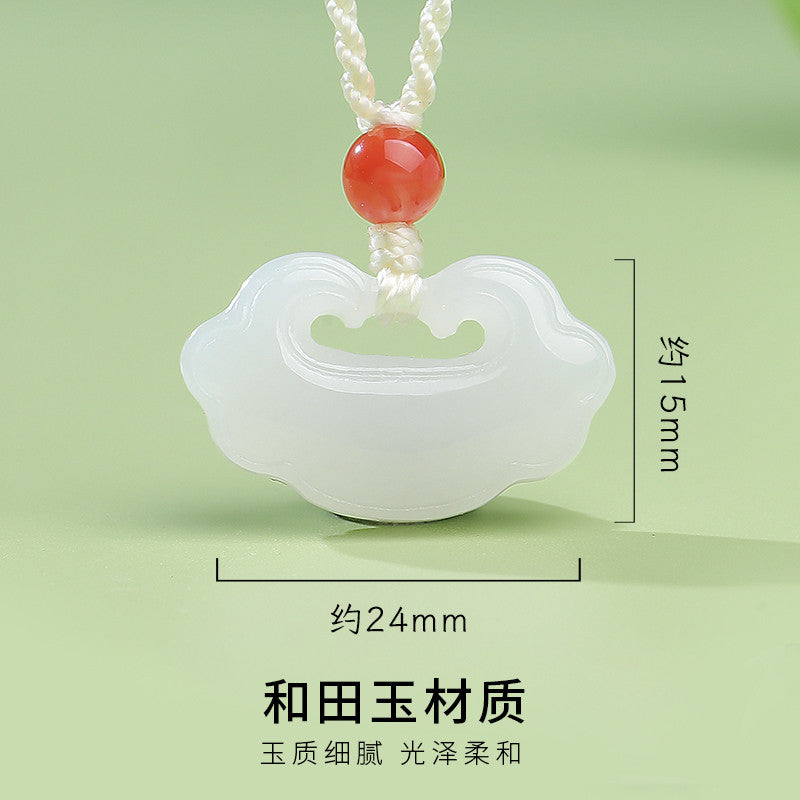 Women's Hetian White Jade Peace & Ruyi Lock Pendant, Festival Gift