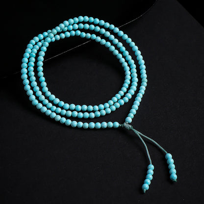 Natural Raw Turquoise Bracelet, High-Porcelain Round Beads, New Chinese Style Multi-Layer Wenwan Bangle, Festival Gift