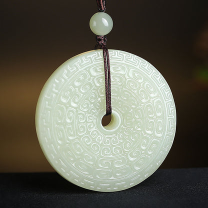 Archaistic Swirl Pattern Hetian Jade Safety Buckle Pendant, Unisex Jade Ornament