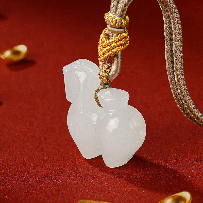 Horse & Wealth Hetian Jade Pendant, Chinese Zodiac Horse Ornament for Men & Women, Festival Gift with Certificate