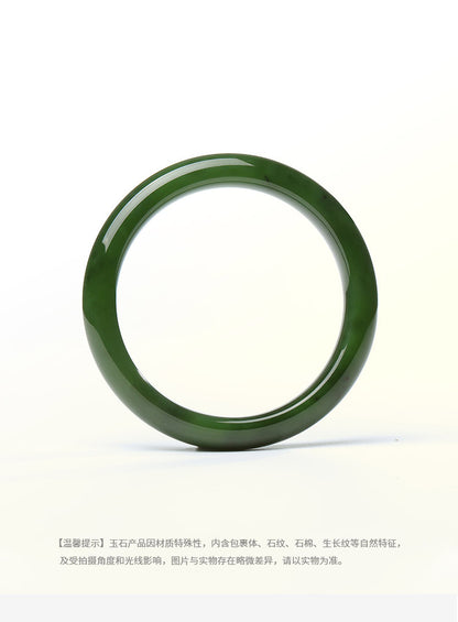 Natural Green Hetian Jade Bangle, Elegant Jasper Bracelet for Women, Premium Holiday Gift for Mom & Girlfriend, With Certificate & Collectible Value