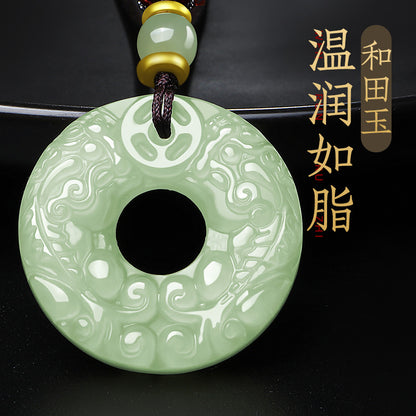 Double-Carved Hetian Jade Pixiu Pendant, Unisex Peace Buckle Jade Amulet