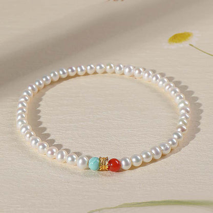 Light Luxury Freshwater Pearl Bracelet, Multi-gem Bracelet with Mini Pearls, Tourmaline & Turquoise