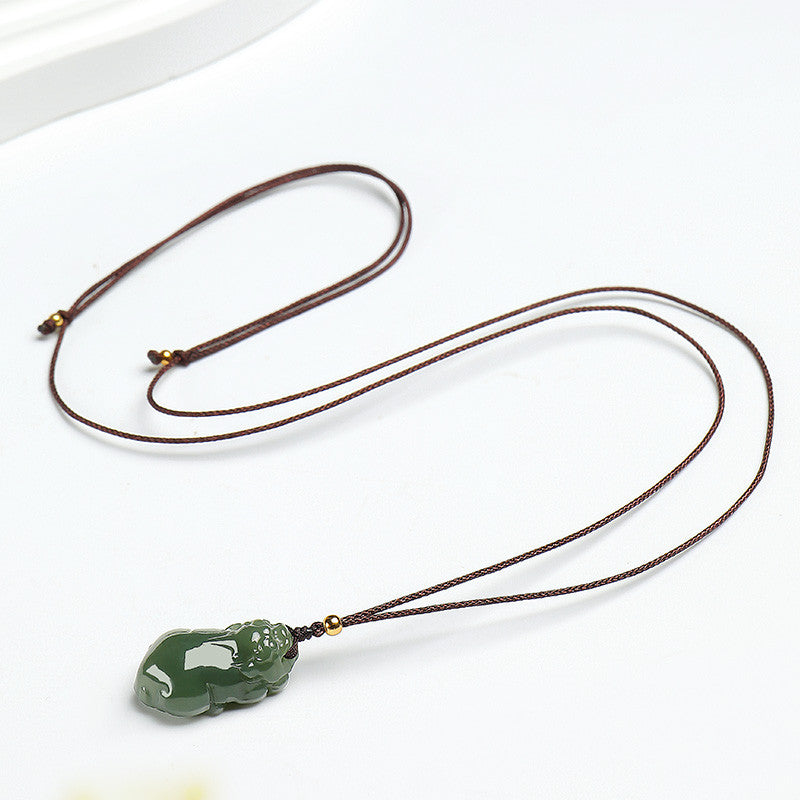 Unisex Lake Green Hetian Jade Vivid Pixiu Pendant, Festival Gift