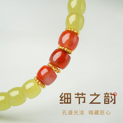 Collection Grade High-oil Yellow Tone Hetian Jade Bracelet, Exquisitely Polished Straight-cut Single-loop Bangle