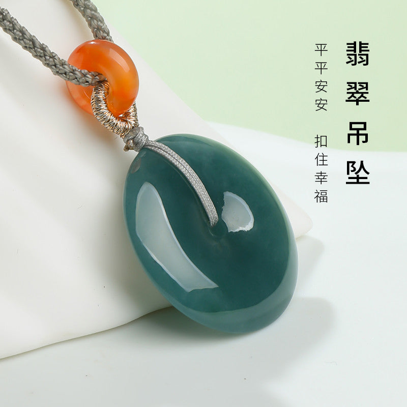 Women's Blue Water Jadeite Peace Buckle Pendant