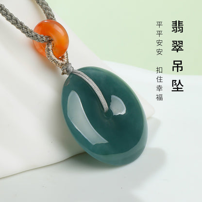 Women's Blue Water Jadeite Peace Buckle Pendant