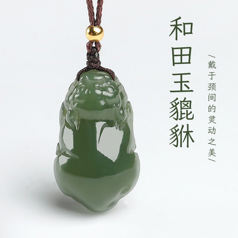 Unisex Lake Green Hetian Jade Vivid Pixiu Pendant, Festival Gift