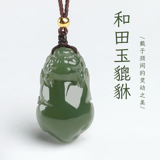 Unisex Lake Green Hetian Jade Vivid Pixiu Pendant, Festival Gift