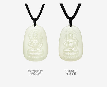 Natural Hetian Jade Patron Saint Pendant, Eight Guardian Deities & Guanyin Jade Pendant, Unisex Protective Jade Charm, Authentic with Appraisal Certificate, Collectible Traditional Jewelry