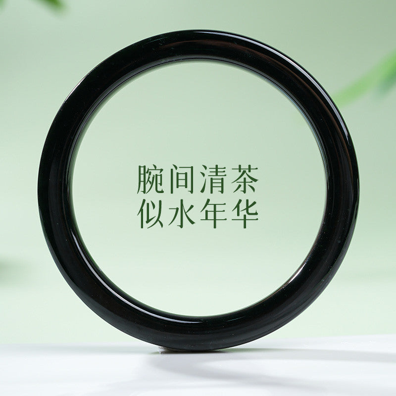 Dark Green Hetian Jade Square Bangle, Holiday Gift for Girlfriend & Mom