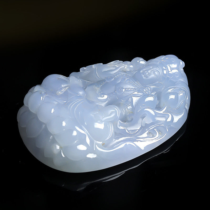 Unique Piece | Double-sided Carved Violet Jadeite Sitting Guanyin Pendant, Festival Gift