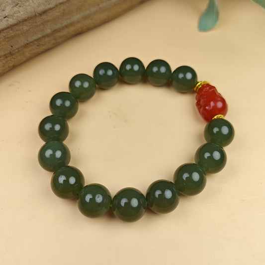 Unisex Cyan-yellow Hetian Jade Pixiu Bracelet