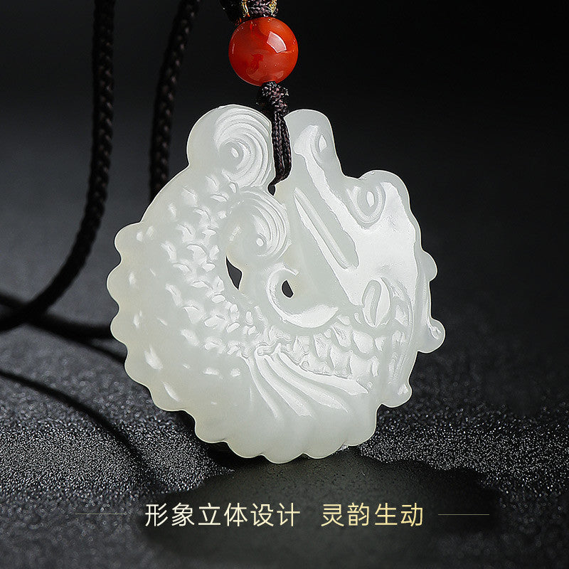 Unisex Hetian Jade Dragon Carp Couple Pendant