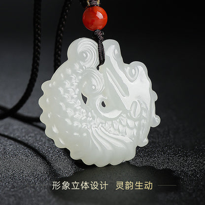 Unisex Hetian Jade Dragon Carp Couple Pendant