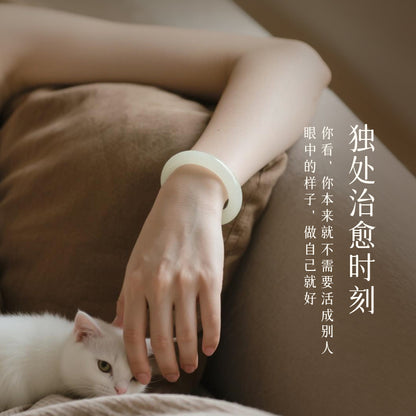 [Cost-Effective] Hetian Jade Smooth White Bangle, Peace Bangle, Festival Gift for Girlfriend & Mom