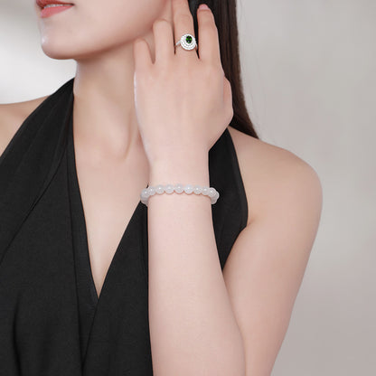 Unisex Hetian White Jade Round Bead Single-loop Bracelet