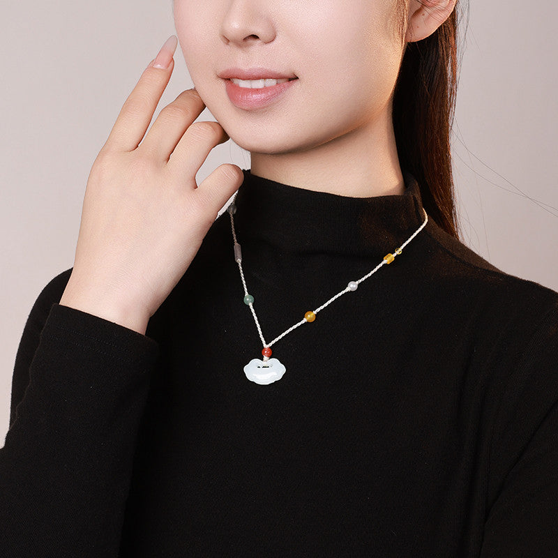 Women's Hetian White Jade Peace & Ruyi Lock Pendant, Festival Gift