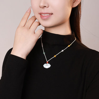 Women's Hetian White Jade Peace & Ruyi Lock Pendant, Festival Gift