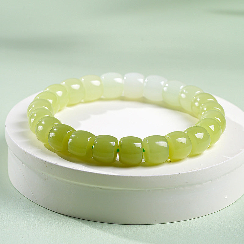 Tender Willow Buds | Hetian Yellow Jade Gradient Straight-Cut Bead Single-loop Bracelet, Festival Gift